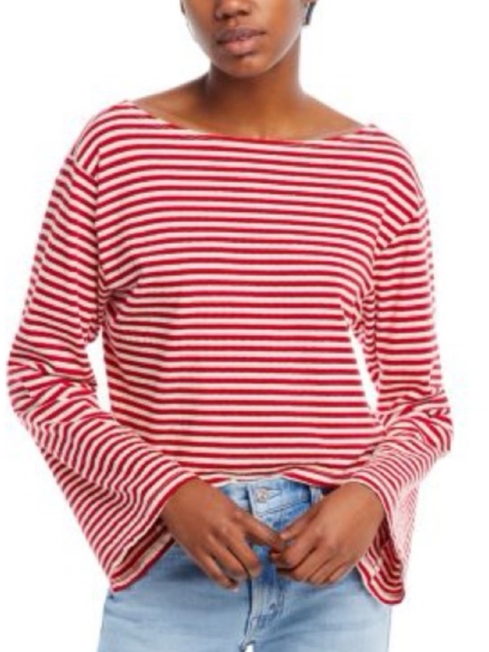 MOTHER skipper bell red white stripe boat neck bell sleeve Breton top XS